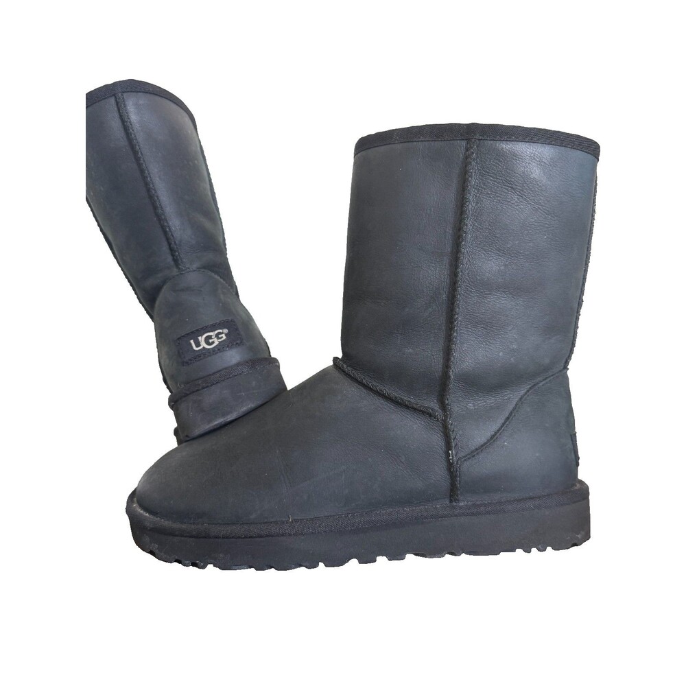 UGG Classic Short Leather Black Waterproof Winter Boots Women's US 8 EU 39